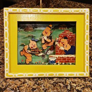 Vintage Tiny Tot Three Little Pigs Musical 3D Framed Shadow Box - Excellent!